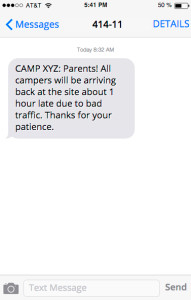 text with camp alert for parents