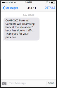 image of phone text for summer camp alerts