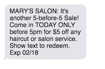 text message example salon and spa marketing
