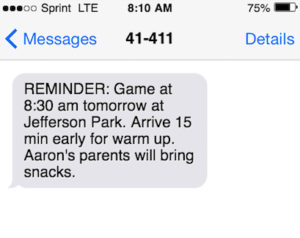 youth sports team reminder text